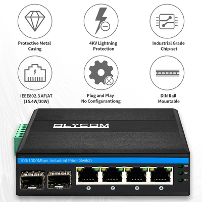 Διακόπτης δικτύων Ethernet Unmanaged οπτικών ινών, διακόπτης σημείου εισόδου Gigabit 6 λιμένων