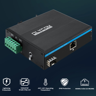 2 βιομηχανικό Ethernet μοντάρισμα ραγών μετατροπέων DC48V DIN μέσων ινών λιμένων 30W Gigabit