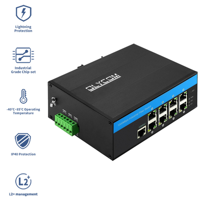 Τάξη 2 Διαχειρίσιμος διακόπτης Ethernet 8 θύρες PoE Gigabit 802.3Af/at 240W Βάσει CE