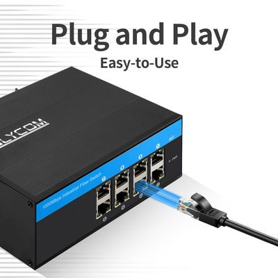 8 θύρες PoE Ethernet Switch Βιομηχανικό μη διαχειριζόμενο δίκτυο 120W/240W DC48V IP40