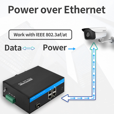 Gigabit 5 Port Ethernet POE Fiber Switch 120W Προϋπολογισμός μη διαχειριζόμενη βιομηχανική θέση SFP