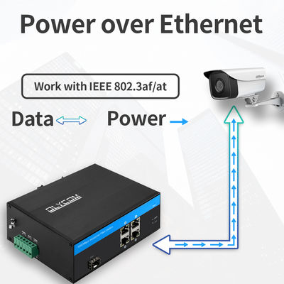 Βιομηχανικός διακόπτης Gigabit PoE Fiber 5 θυρών | Προϋπολογισμός ισχύος 120W Υποδοχή SFP Μη διαχειριζόμενος