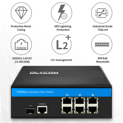 Βιομηχανικός 6 διοικούμενος λιμένας διακόπτης σημείου εισόδου Ethernet Gigabit με 1 περίπτωση μετάλλων λιμένων SFP