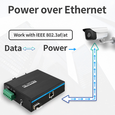 Βιομηχανικός μετατροπέας μέσων PoE 10/100M Fast Ethernet 15.4W/30W SFP Fiber Για κάμερες IP