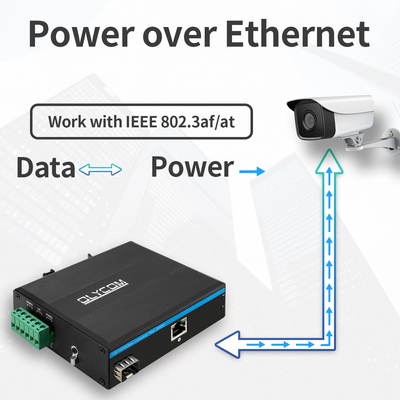 DC48V POE Μετατροπέας βιομηχανικών μέσων 100/1000M Αυτοαισθητοποίηση 2 θύρας PSE 15.4W 30W