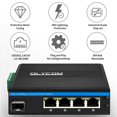 Διακόπτης PoE SFP 5 θυρών Gigabit Network PoE/PoE+ 120W Budget DC48V Fanless CE FCC