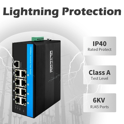 Βιομηχανική 8 θύρα Gigabit Network POE Switch μη διαχειριζόμενη DC48V εισροή εξόδου 240W