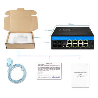 Βιομηχανικός διαχειριζόμενος PoE Switch 8 Port L2 βασισμένος σε υποστήριξη προϋπολογισμού 240W 1G 2.5G Fiber Ring