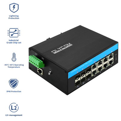 Βιομηχανικός διαχειριζόμενος διακόπτης Gigabit Ethernet 1G/2.5G Οπτικές υποδομές SFP ERPS Δαχτυλίδι IP40