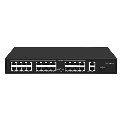 24 θύρα 10/100M POE Switch Gigabit Fiber Optic Uplink AC Rack Μη διαχειριζόμενος προϋπολογισμός 300W
