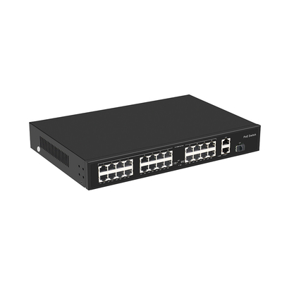 24 θύρα 10/100M POE Switch Gigabit Fiber Optic Uplink AC Rack Μη διαχειριζόμενος προϋπολογισμός 300W