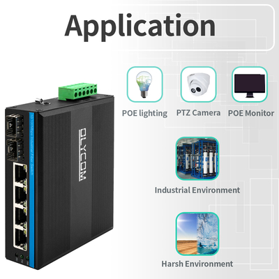 6 θύλακες Industrial Poe Switch μη διαχειριζόμενος 10/100M 2 ίνες 4 θύλακες Ethernet Switch