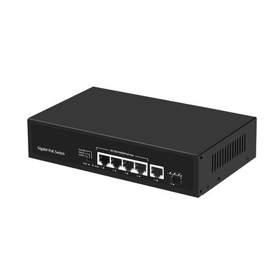 4 θυρών Gigabit Fiber Switch PoE Af/At 60W με 1 SFP/Copper Uplink Εμπορικής Βαθμίδας CE