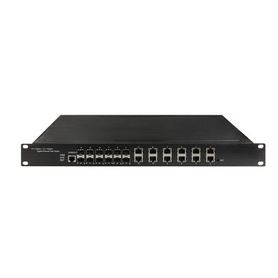 Βιομηχανικός Διαχειριζόμενος Διακόπτης POE 12 RJ45 12 SFP L2 Διαχειριζόμενος Τοποθετημένος σε Ράφι 340W POE Προϋπολογισμός για Παρακολούθηση CCTV