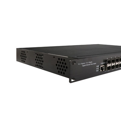 Βιομηχανικός Διαχειριζόμενος Διακόπτης POE 12 RJ45 12 SFP L2 Διαχειριζόμενος Τοποθετημένος σε Ράφι 340W POE Προϋπολογισμός για Παρακολούθηση CCTV