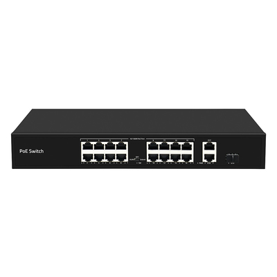 16 Θύρα 250-μετρών PoE Switch PoE Af/At 10/100M Υποστήριξη λειτουργίας VLAN 300W Προϋπολογισμός