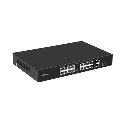 16 Port PoE Af/At CCTV Poe Switch 10/100M Υποστήριξη VLAN 250m Mode Προϋπολογισμός 300W