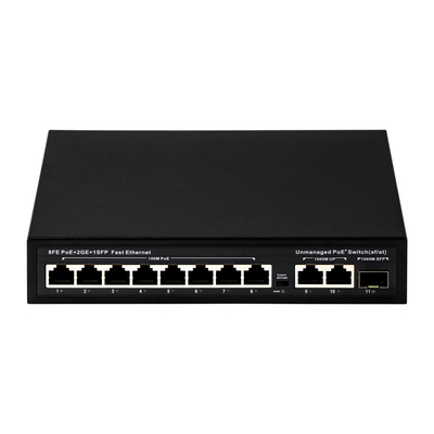 Μη διαχειριζόμενος διακόπτης POE 8 PoE 10/100Mbps + 2 LAN 100/1000Mbps + 1SFP 100/1000M για CCTV
