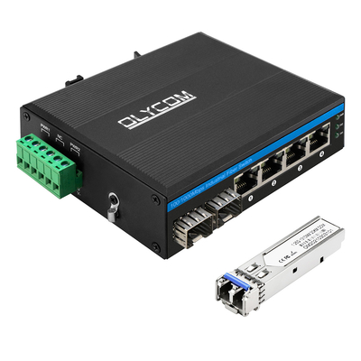 6 θύρες Industrial Network Switch με 2 ίνες και 4 θύρες Auto-MDI/MDIX RJ45