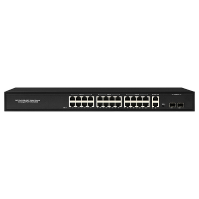 24 Port Network 48V Active PoE Switch 450W Standard AF/AT με 2 RJ45 Uplink Port Ethernet sfp fiber Switch