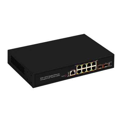 8 θύρες Gigabit Managed PoE Switch SFP Οπτική ίνα 120W Προϋπολογισμός AC εισροή Chip Realtek