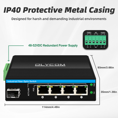 5 θύρες Gigabit Unmanaged POE Switch DC48-52V Διακόπτης Ethernet παροχής ενέργειας για εξωτερική χρήση