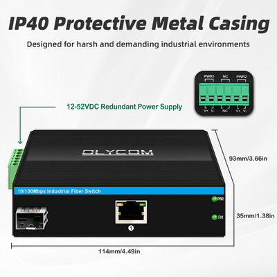 Μίνι 2 θύρες 10/100mpbs μετατροπέας ινών με 1RJ45+1SFP LC Ethernet Switch για εξωτερική χρήση