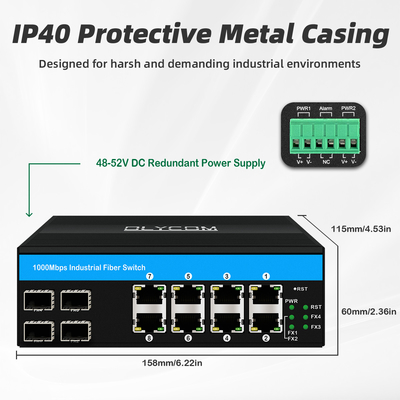 Μετακόπτης εγκατάστασης σιδηροδρόμων Gigabit 12 Port Industrial PoE Ethernet IEEE 802.3af/at RJ45 DIN