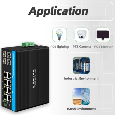 Μετακόπτης εγκατάστασης σιδηροδρόμων Gigabit 12 Port Industrial PoE Ethernet IEEE 802.3af/at RJ45 DIN