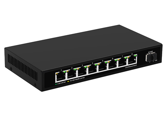 8 θύρες 2.5G Δικτυακός διακόπτης μη διαχειριζόμενος 10G ίνες DC12V εισροή χωρίς ανεμιστήρα Αυτοπροσαρμοστική ταχύτητα