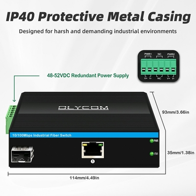 10/100m 2 Port Industrial Network Switch Ethernet μη διαχειριζόμενο DIN σιδηροδρομικό δίκτυο