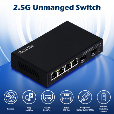 6 θύρες 10g διακόπτης Ethernet ινών 4* 2.5G RJ45 + 2* 10G SFP+ υποστήριξη OEM/ODM