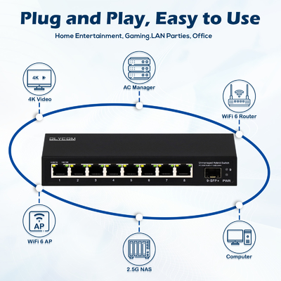 9 θύρες μη διαχειριζόμενο 2.5G Ethernet Switch με 10G Uplink SFP Port 60Gbps Backplane Bandwidth