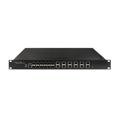 1U Rack gigabit 24 θύρα διαχειρίζεται διακόπτη Ethernet Poe με 12 RJ45+12 SFP AC100-240V εισροής βιομηχανικός διακόπτης
