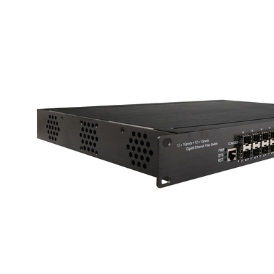 1U Rack gigabit 24 θύρα διαχειρίζεται διακόπτη Ethernet Poe με 12 RJ45+12 SFP AC100-240V εισροής βιομηχανικός διακόπτης