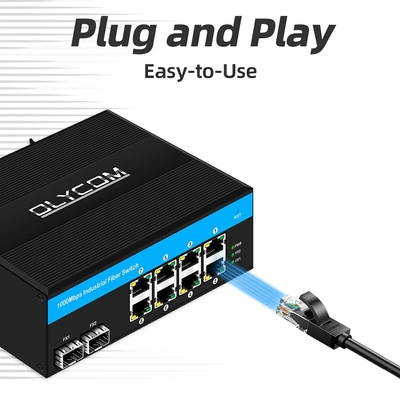 βιομηχανικός διακόπτης Gigabit 8 θύρας din rail Ethernet POE DC48-52V διπλής εισόδου ισχύος