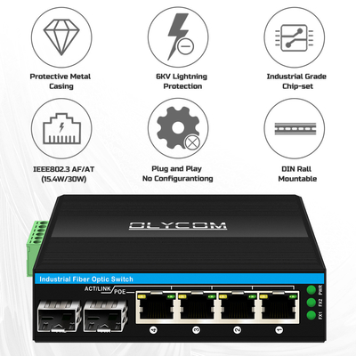 Μίνι 6 θύρες giiabit Ethernet διακόπτης poe διακόπτης din rail 2 sfp+ 4 RJ45 DC48-52V διπλή είσοδος ισχύος