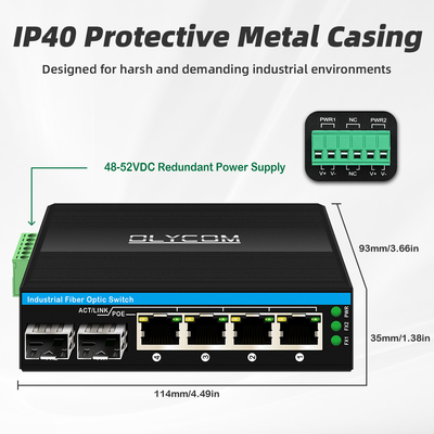 Μίνι 6 θύρες giiabit Ethernet διακόπτης poe διακόπτης din rail 2 sfp+ 4 RJ45 DC48-52V διπλή είσοδος ισχύος