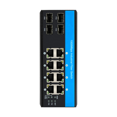 12 θύρες 10/100/1000mbps μη διαχειριζόμενος διακόπτης din-rail poe 4 θύρες SFP+ 8 θύρες RJ45 διακόπτης Ethernet
