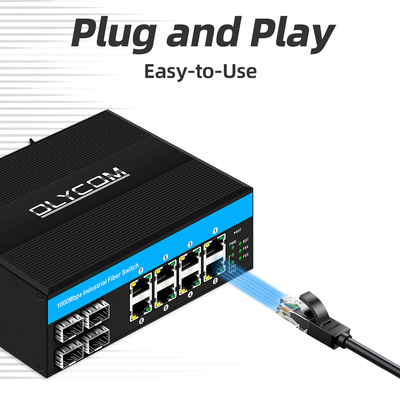 12 θύρες 10/100/1000mbps μη διαχειριζόμενος διακόπτης din-rail poe 4 θύρες SFP+ 8 θύρες RJ45 διακόπτης Ethernet