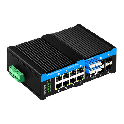 12 θύρες 10G L2/L3 διαχειριζόμενος διακόπτης POE+ διακόπτης οπτικής παράκαμψης 4*10G sfp +8 RJ45 διακόπτης Ethernet din-rail