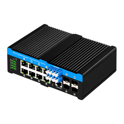 12 θύρες 10G L2/L3 διαχειριζόμενος διακόπτης POE+ διακόπτης οπτικής παράκαμψης 4*10G sfp +8 RJ45 διακόπτης Ethernet din-rail