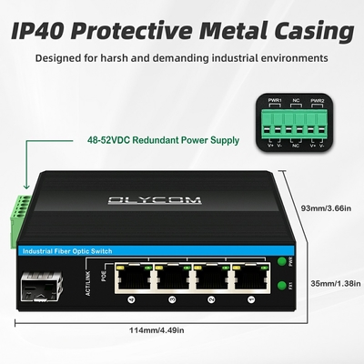5 θύρες Industrial Poe Network Switch DC12/24/48V Εισαγωγή 1SFP+4RJ45 Gigabit Ethernet Switch