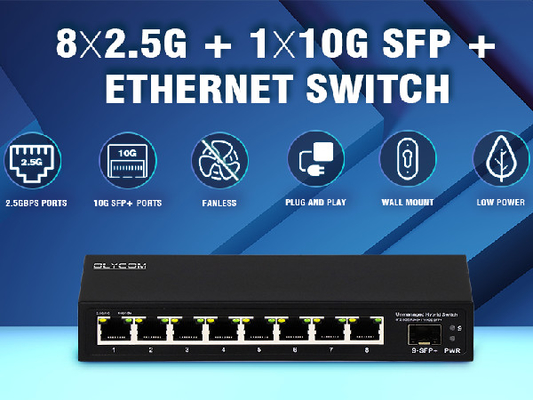 10G Ethernet Switch Μη διαχειριζόμενος διακόπτης δικτύου 8*2.5G RJ45+1*10G SFP Ports