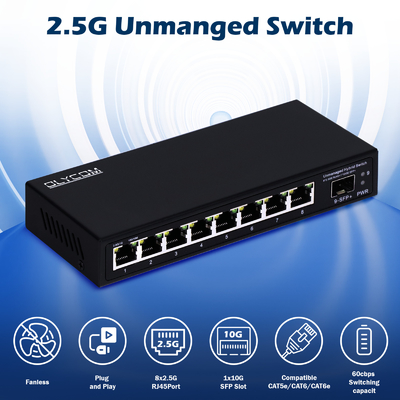 10G Ethernet Switch Μη διαχειριζόμενος διακόπτης δικτύου 8*2.5G RJ45+1*10G SFP Ports