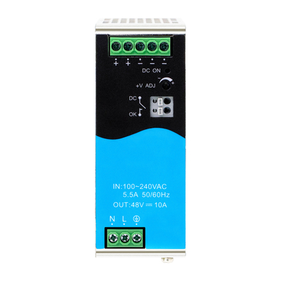 480W DIN Σιδηροδρομική τροφοδοσία 48V 10A Wide AC/DC Input με ενεργό PFC DC OK
