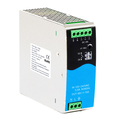 480W DIN Σιδηροδρομική τροφοδοσία 48V 10A Wide AC/DC Input με ενεργό PFC DC OK
