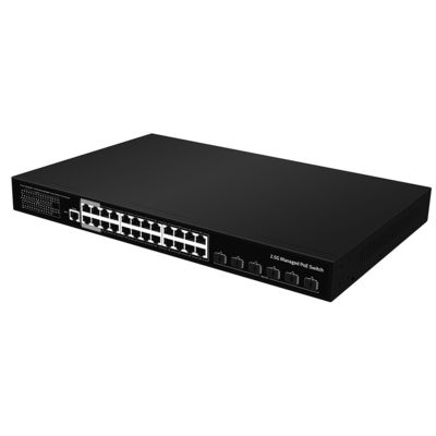 24 Θύρα 2.5G PoE Διαχειριζόμενος διακόπτης 10G Fiber Uplink L3 Layer 400W Budget AC Input CE