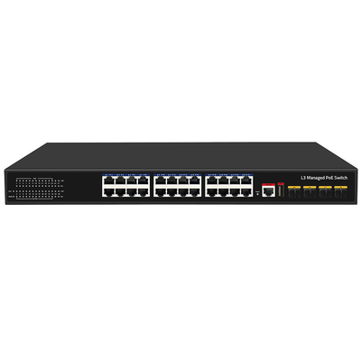 24 Port PoE Switch 10G Fiber300W Budget USB κονσόλα L3 Διαχειριζόμενη είσοδος εναλλασσόμενου ρεύματος