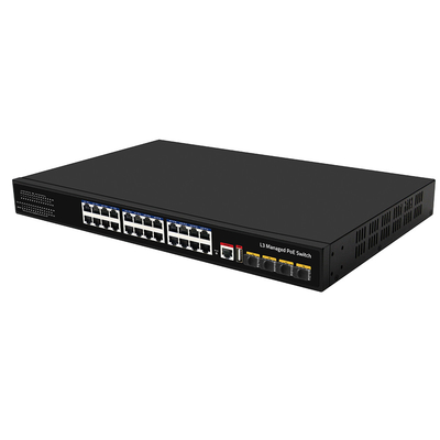 24 Port PoE Switch 10G Fiber300W Budget USB κονσόλα L3 Διαχειριζόμενη είσοδος εναλλασσόμενου ρεύματος